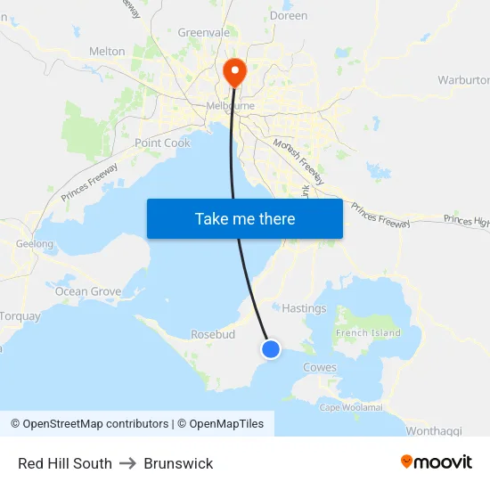 Red Hill South to Brunswick map