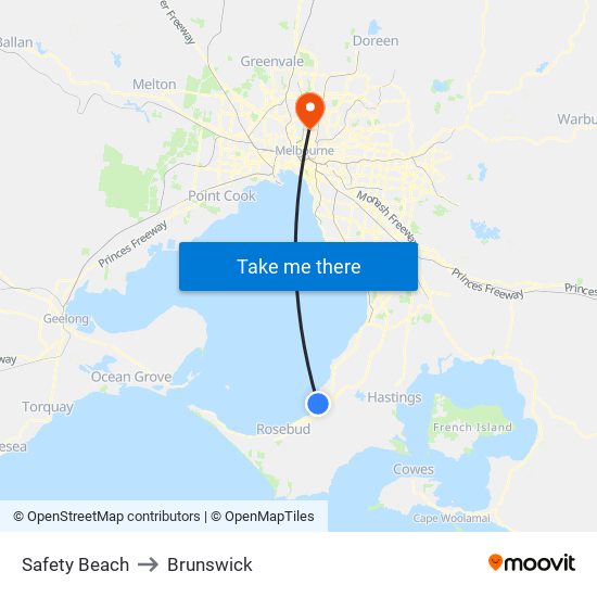 Safety Beach to Brunswick map