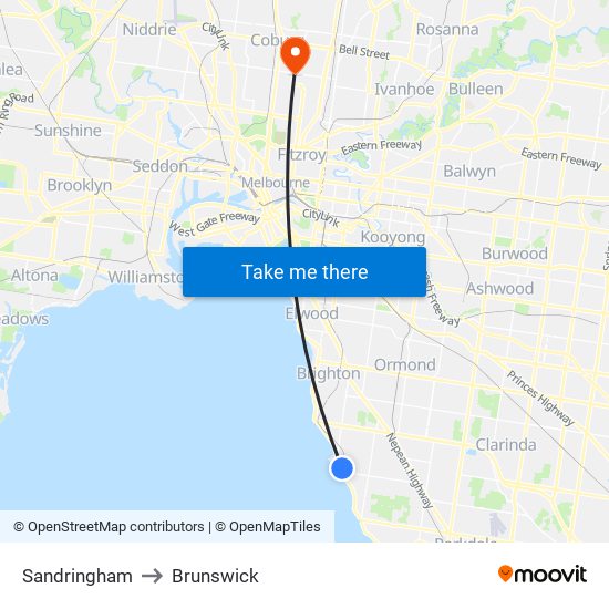 Sandringham to Brunswick map