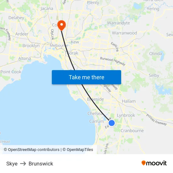 Skye to Brunswick map