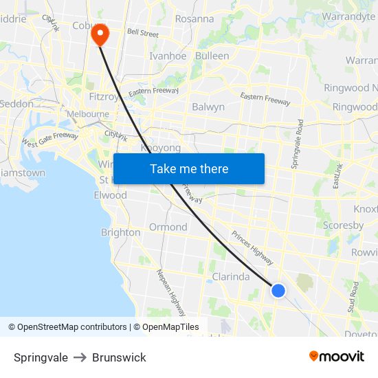 Springvale to Brunswick map