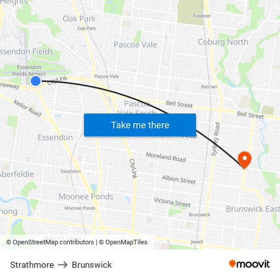 Strathmore to Brunswick map