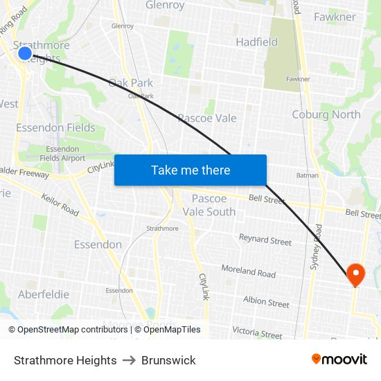 Strathmore Heights to Brunswick map