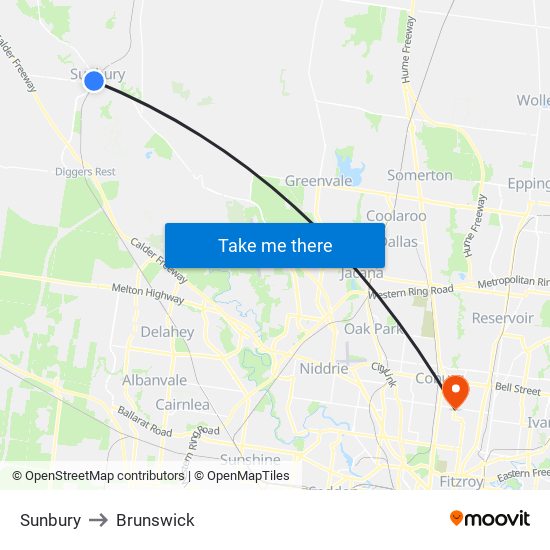 Sunbury to Brunswick map