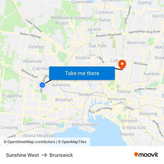 Sunshine West to Brunswick map