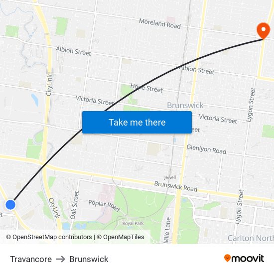 Travancore to Brunswick map