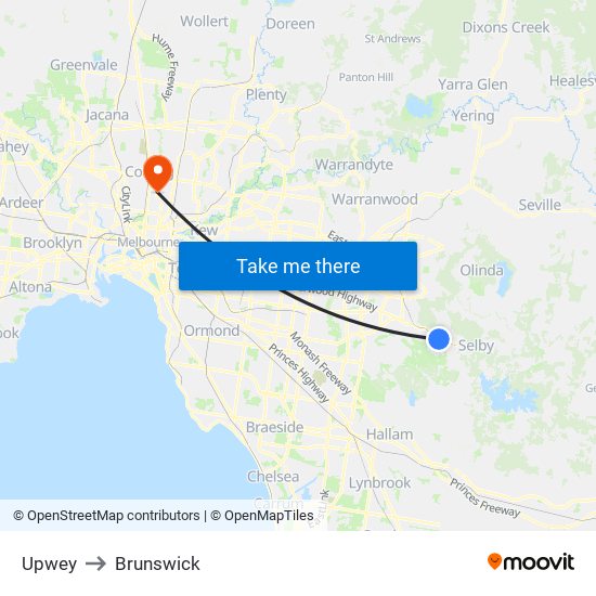 Upwey to Brunswick map