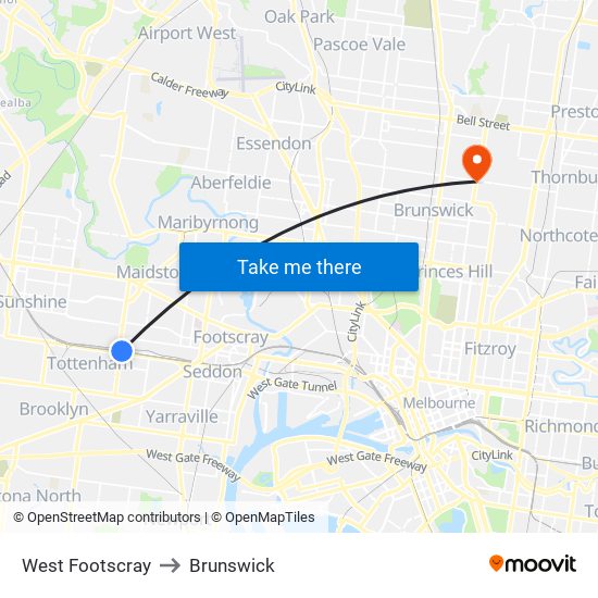 West Footscray to Brunswick map