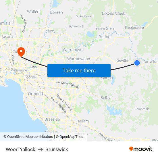 Woori Yallock to Brunswick map