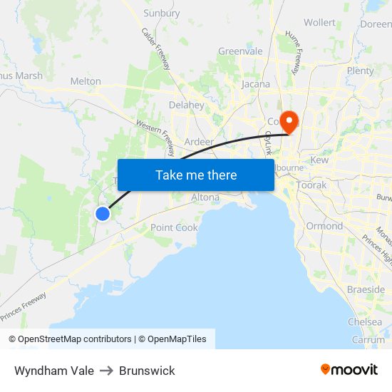 Wyndham Vale to Brunswick map