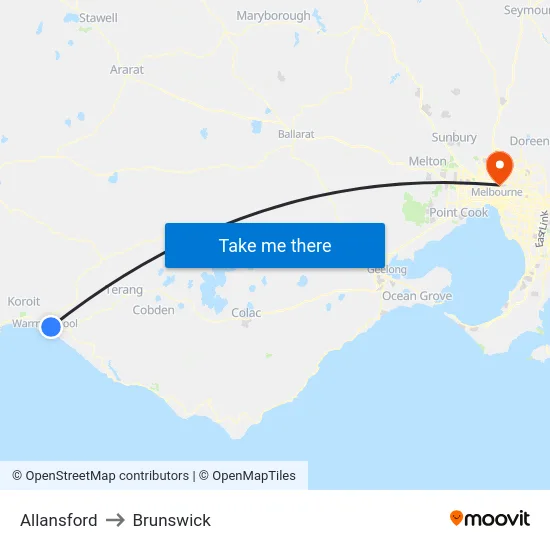 Allansford to Brunswick map