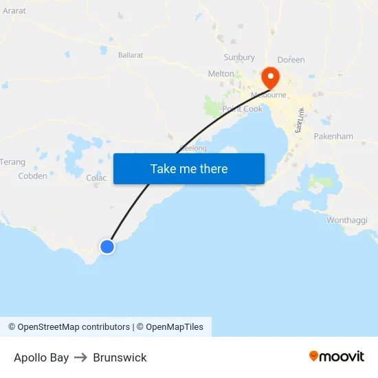 Apollo Bay to Brunswick map