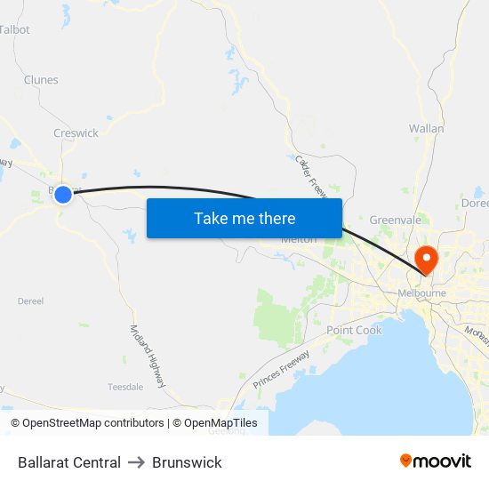 Ballarat Central to Brunswick map