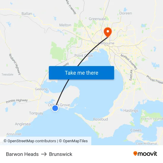 Barwon Heads to Brunswick map