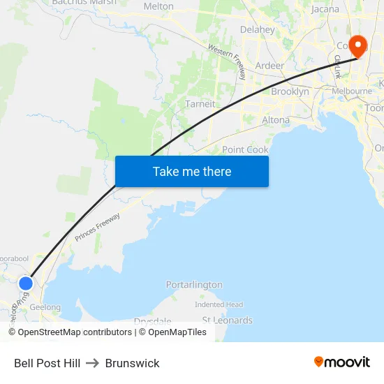 Bell Post Hill to Brunswick map