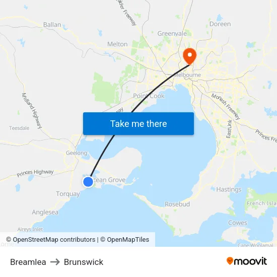 Breamlea to Brunswick map