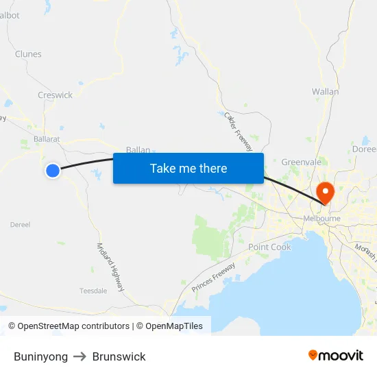 Buninyong to Brunswick map