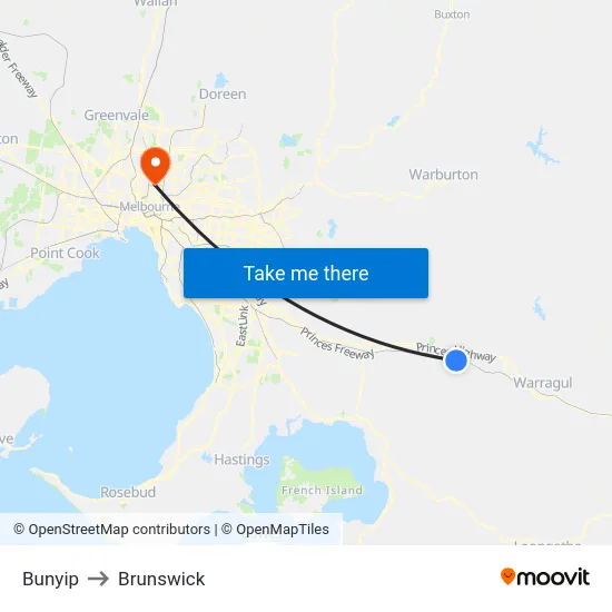 Bunyip to Brunswick map