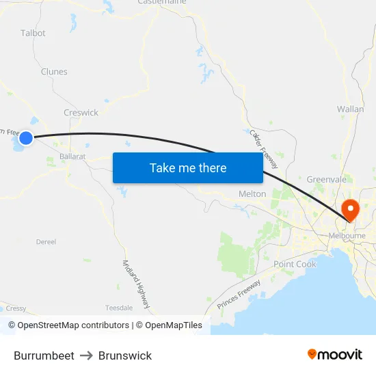 Burrumbeet to Brunswick map