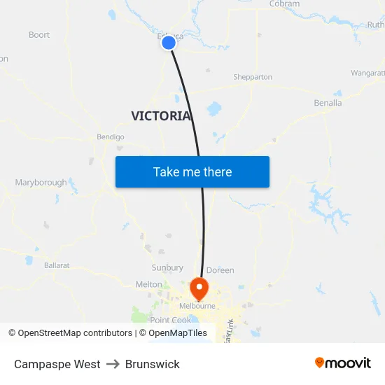 Campaspe West to Brunswick map