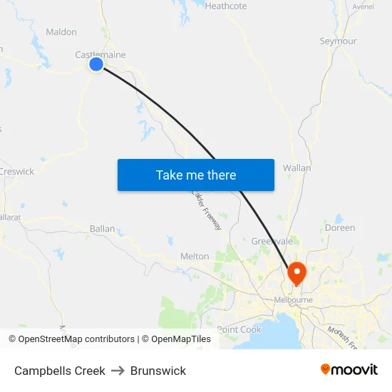Campbells Creek to Brunswick map