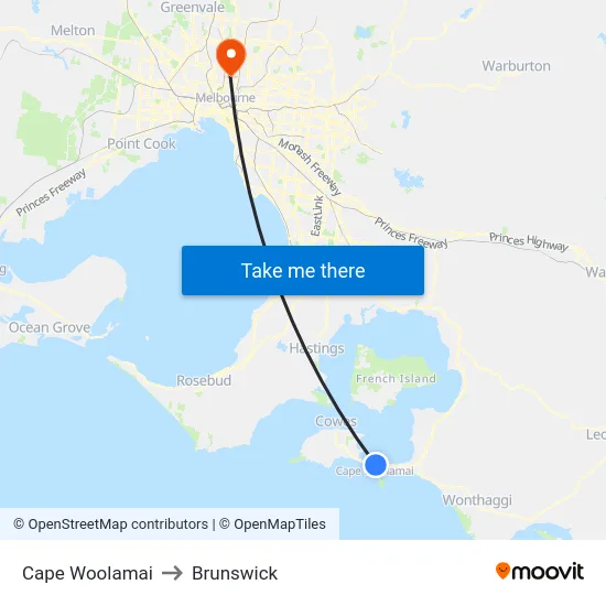 Cape Woolamai to Brunswick map