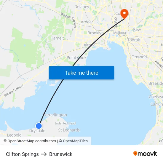 Clifton Springs to Brunswick map