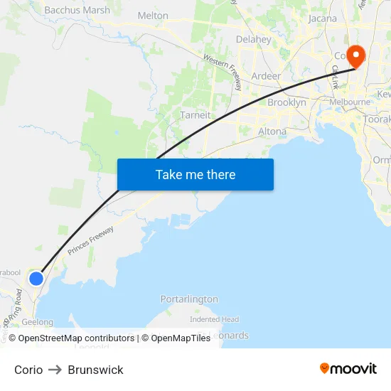 Corio to Brunswick map