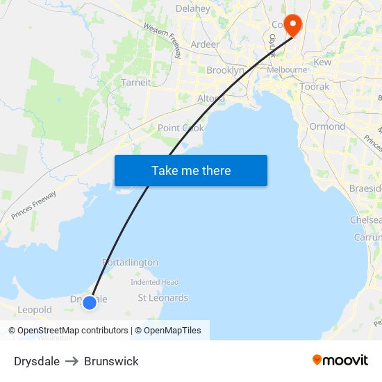 Drysdale to Brunswick map