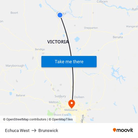 Echuca West to Brunswick map