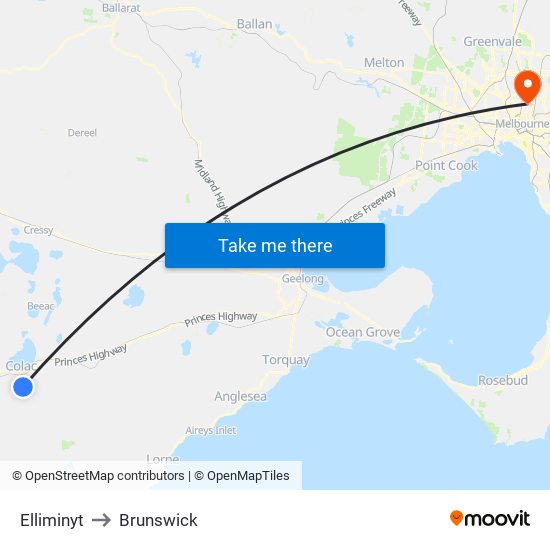 Elliminyt to Brunswick map