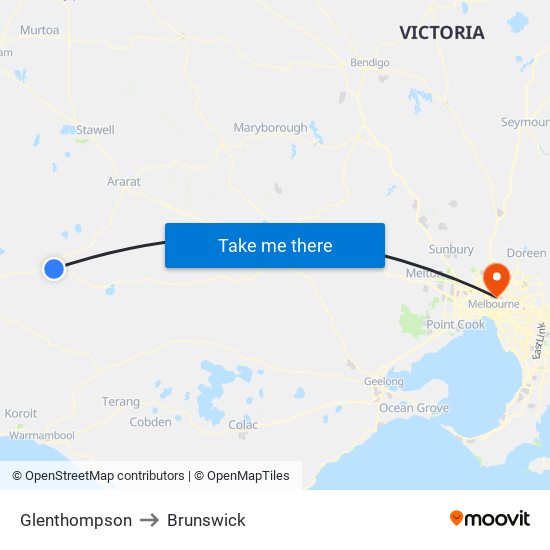 Glenthompson to Brunswick map