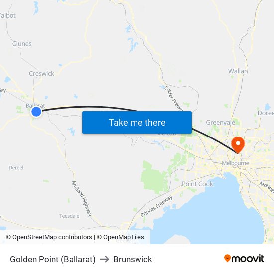 Golden Point (Ballarat) to Brunswick map