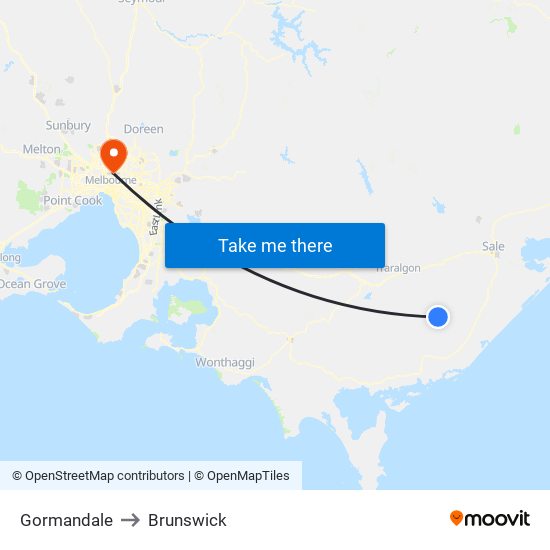 Gormandale to Brunswick map