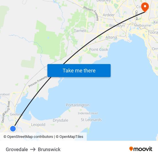 Grovedale to Brunswick map