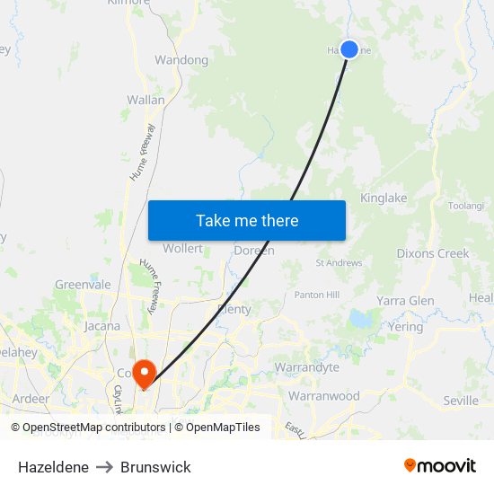 Hazeldene to Brunswick map