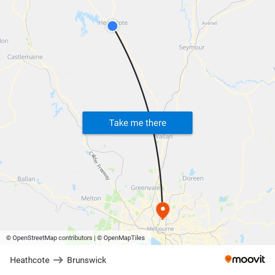 Heathcote to Brunswick map