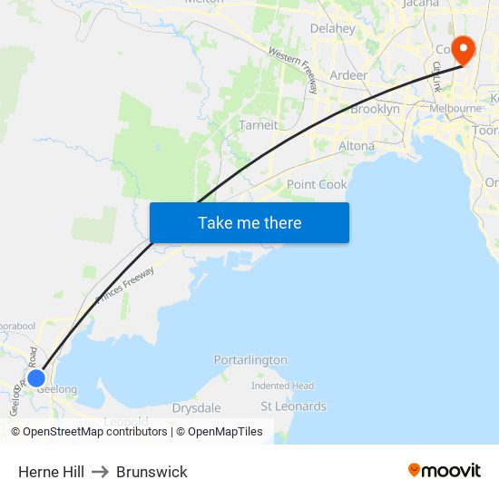 Herne Hill to Brunswick map