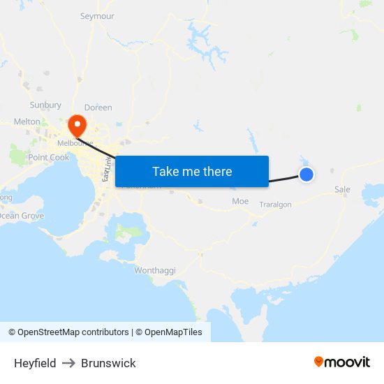 Heyfield to Brunswick map