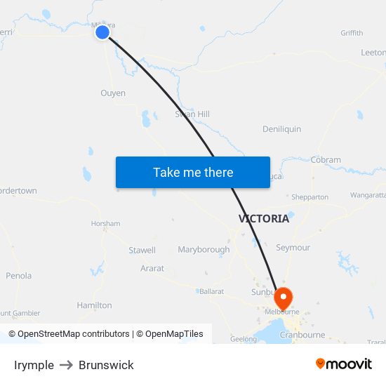 Irymple to Brunswick map