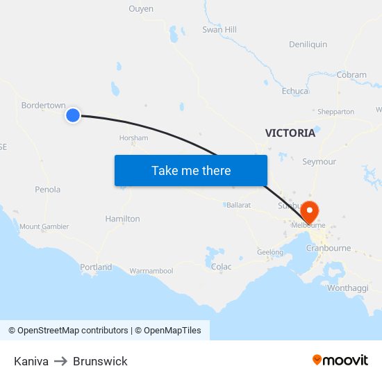 Kaniva to Brunswick map