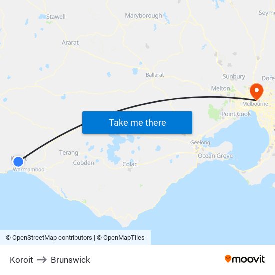 Koroit to Brunswick map