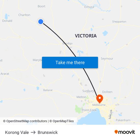 Korong Vale to Brunswick map