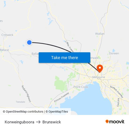 Korweinguboora to Brunswick map