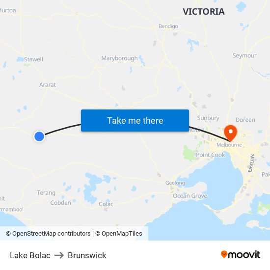 Lake Bolac to Brunswick map