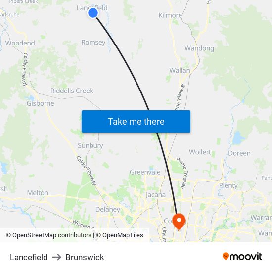 Lancefield to Brunswick map