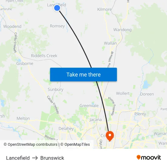 Lancefield to Brunswick map