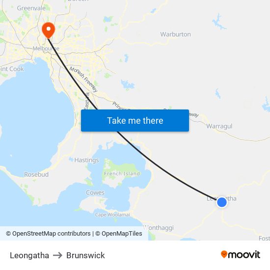 Leongatha to Brunswick map