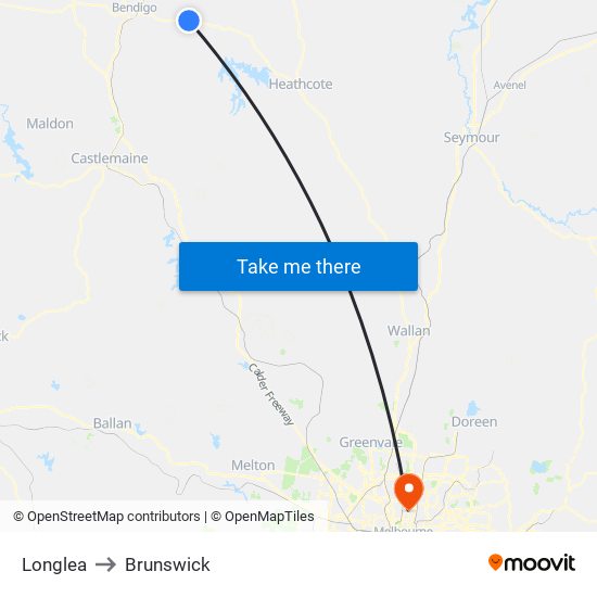 Longlea to Brunswick map