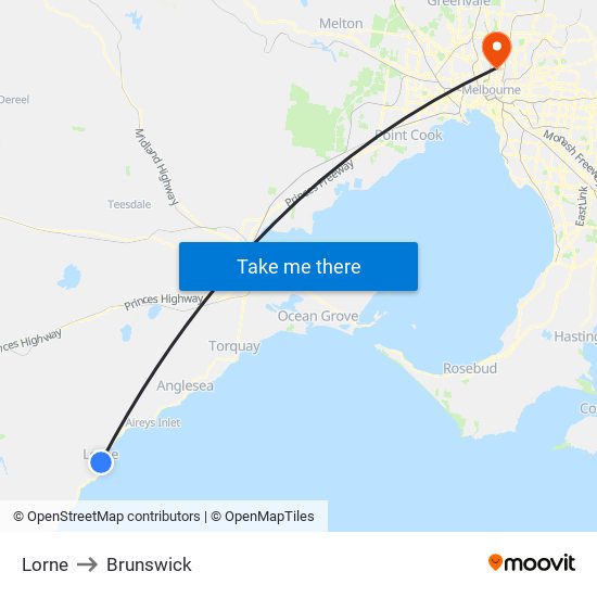 Lorne to Brunswick map